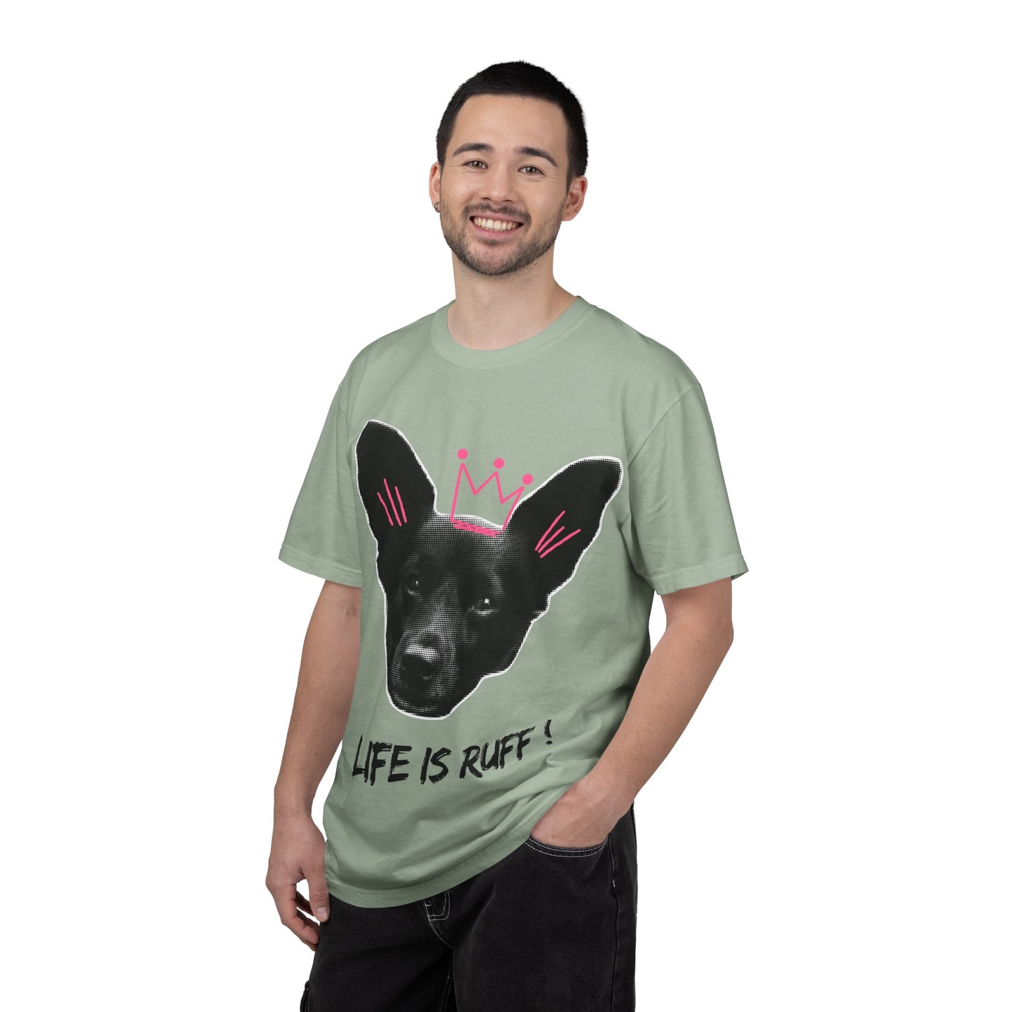 Life Is Ruff T-Shirt | Funny Dog Graphic Tee with Crown | Cute Puppy Pun Shirt | Dog Lover Gift