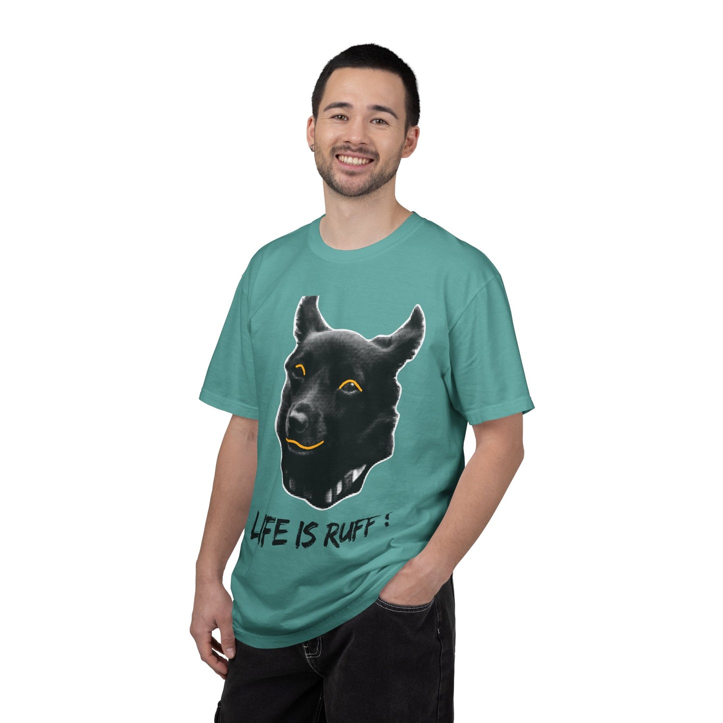 Life Is Ruff T-Shirt | Funny Black Dog Graphic Tee | Hand Lettered Humor Shirt | Dog Lover Gift