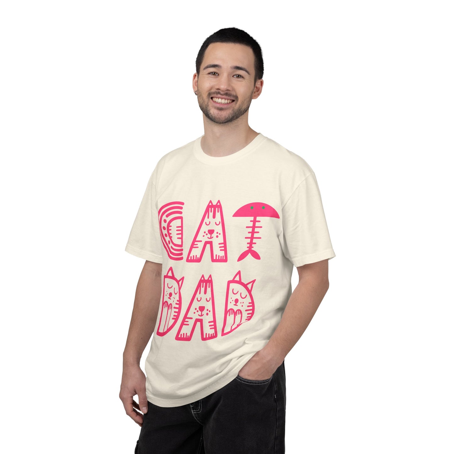 Cat Dad Funny T-Shirt | Retro Pink Kitty Letters Graphic Tee | Cat Lover Gift | Playful Men's Shirt