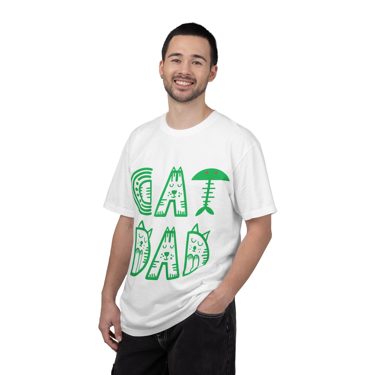 Cat Dad Funny T-Shirt | Retro Green Kitty Letters Graphic Tee | Cat Lover Gift | Playful Men's Shirt