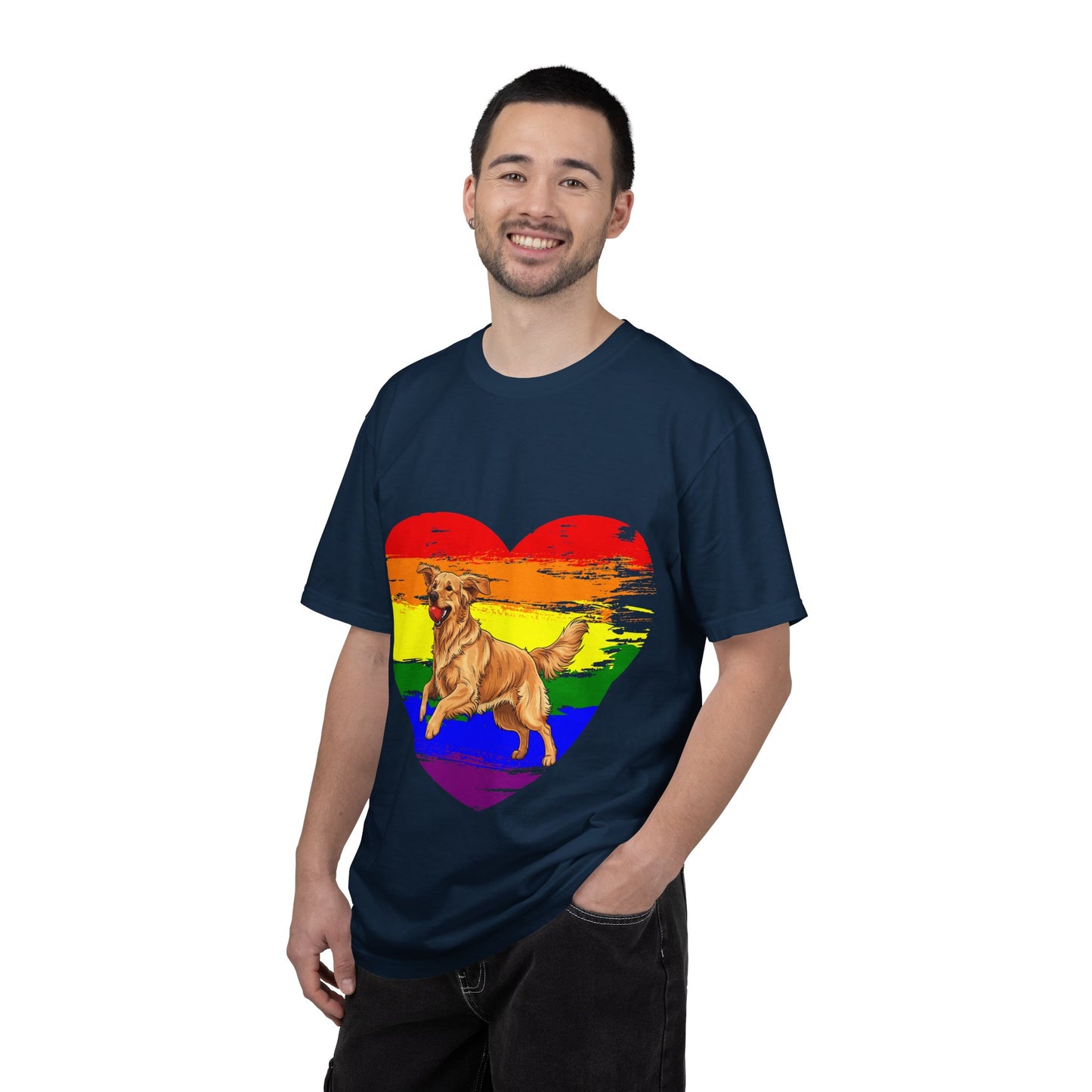 Golden Retriever Rainbow Heart T-Shirt | Colorful Dog Lover Gift | Playful Pup Graphic Tee | Pride & Love