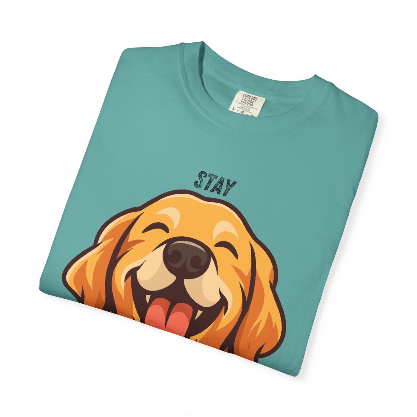 Stay Pawsitive T-Shirt | Smiling Golden Retriever Graphic Tee | Happy Dog Shirt | Positive Vibes Gift