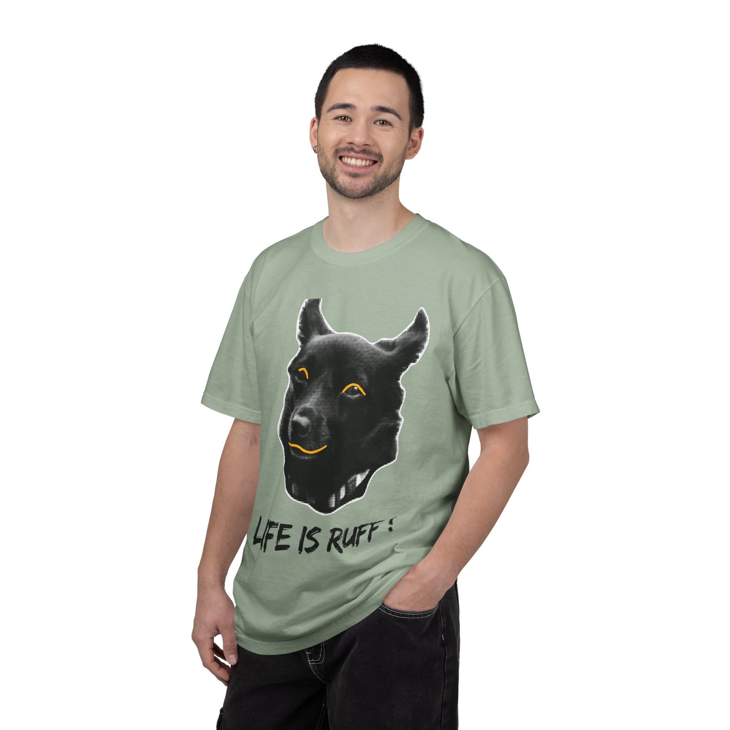 Life Is Ruff T-Shirt | Funny Black Dog Graphic Tee | Hand Lettered Humor Shirt | Dog Lover Gift