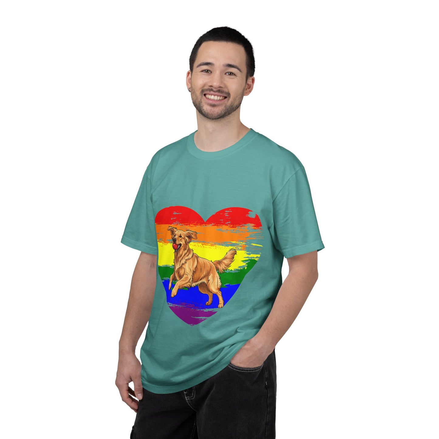 Golden Retriever Rainbow Heart T-Shirt | Colorful Dog Lover Gift | Playful Pup Graphic Tee | Pride & Love