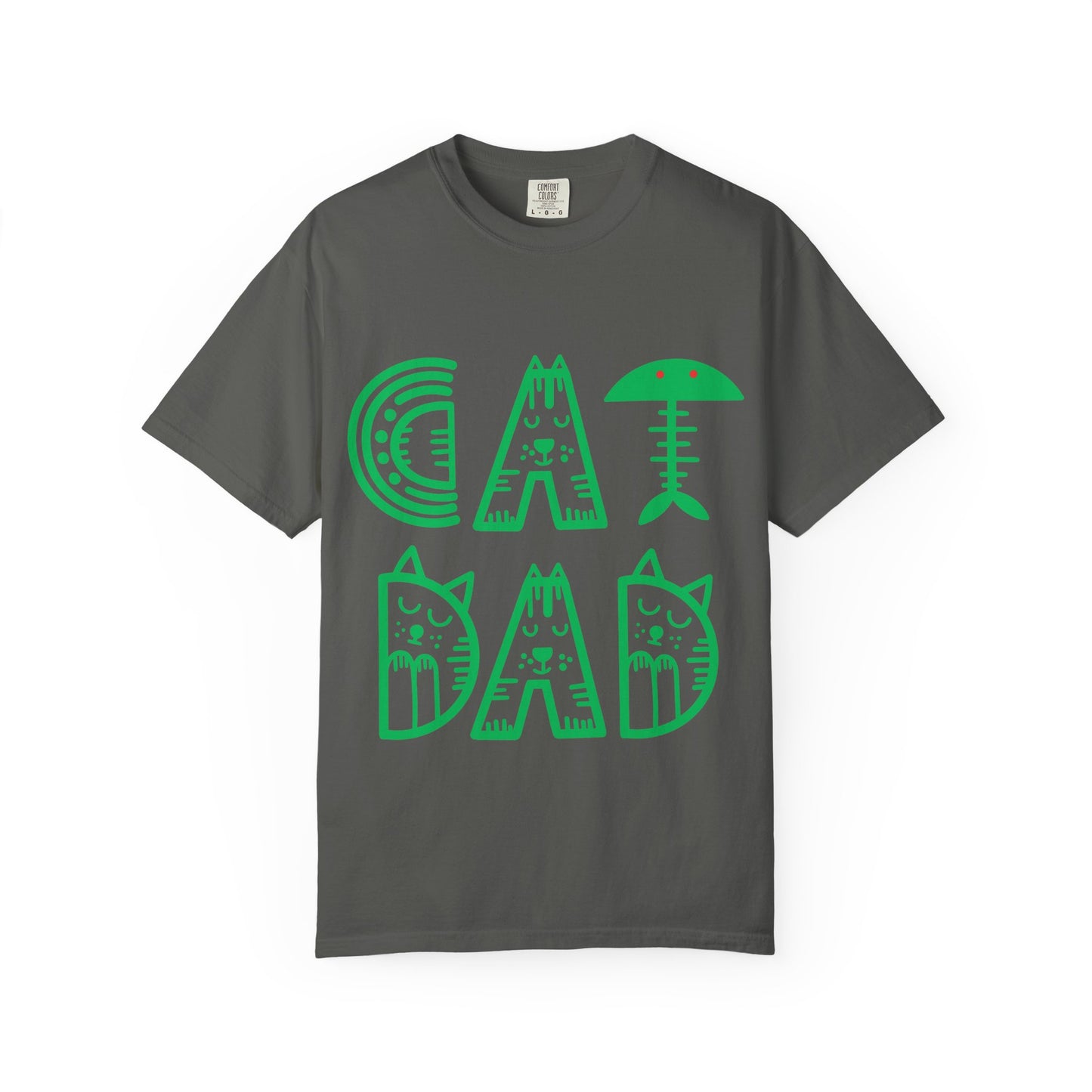 Cat Dad Funny T-Shirt | Retro Green Kitty Letters Graphic Tee | Cat Lover Gift | Playful Men's Shirt