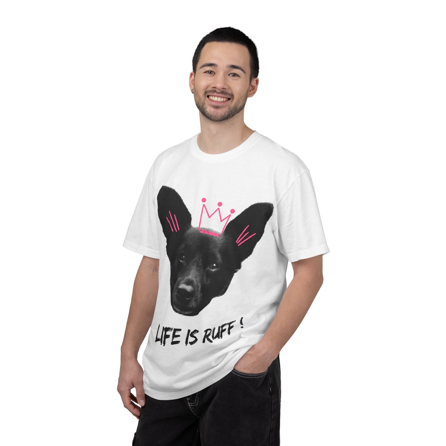 Life Is Ruff T-Shirt | Funny Dog Graphic Tee with Crown | Cute Puppy Pun Shirt | Dog Lover Gift