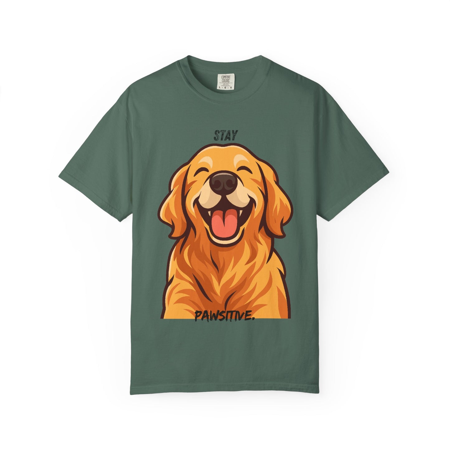 Stay Pawsitive T-Shirt | Smiling Golden Retriever Graphic Tee | Happy Dog Shirt | Positive Vibes Gift