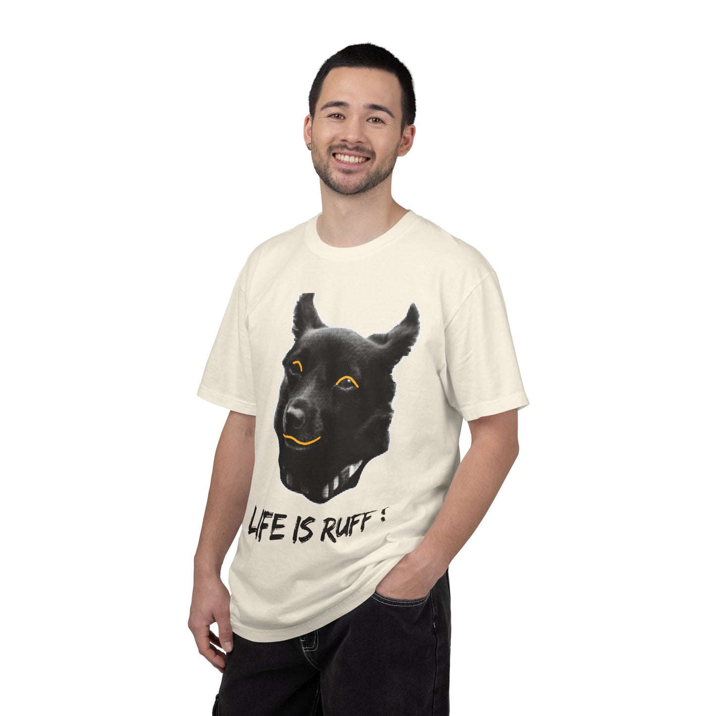 Life Is Ruff T-Shirt | Funny Black Dog Graphic Tee | Hand Lettered Humor Shirt | Dog Lover Gift