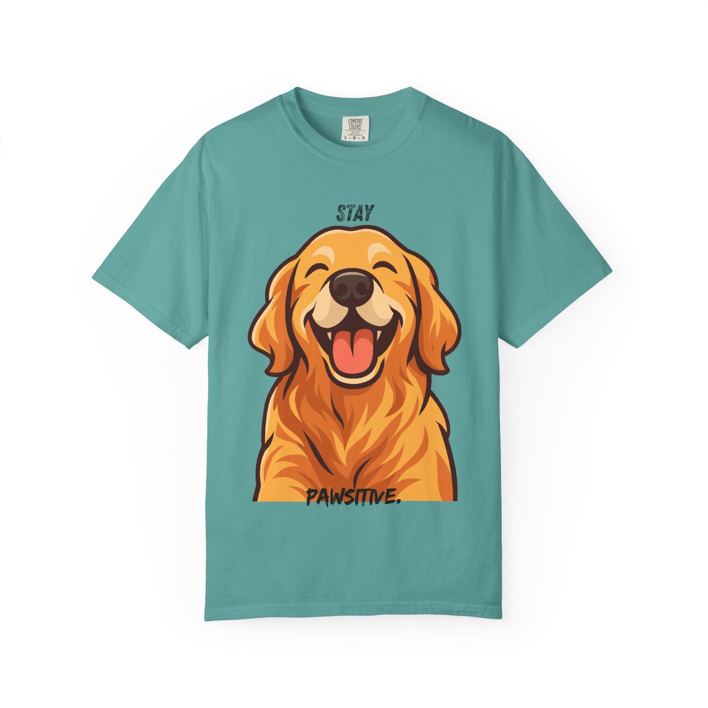Stay Pawsitive T-Shirt | Smiling Golden Retriever Graphic Tee | Happy Dog Shirt | Positive Vibes Gift