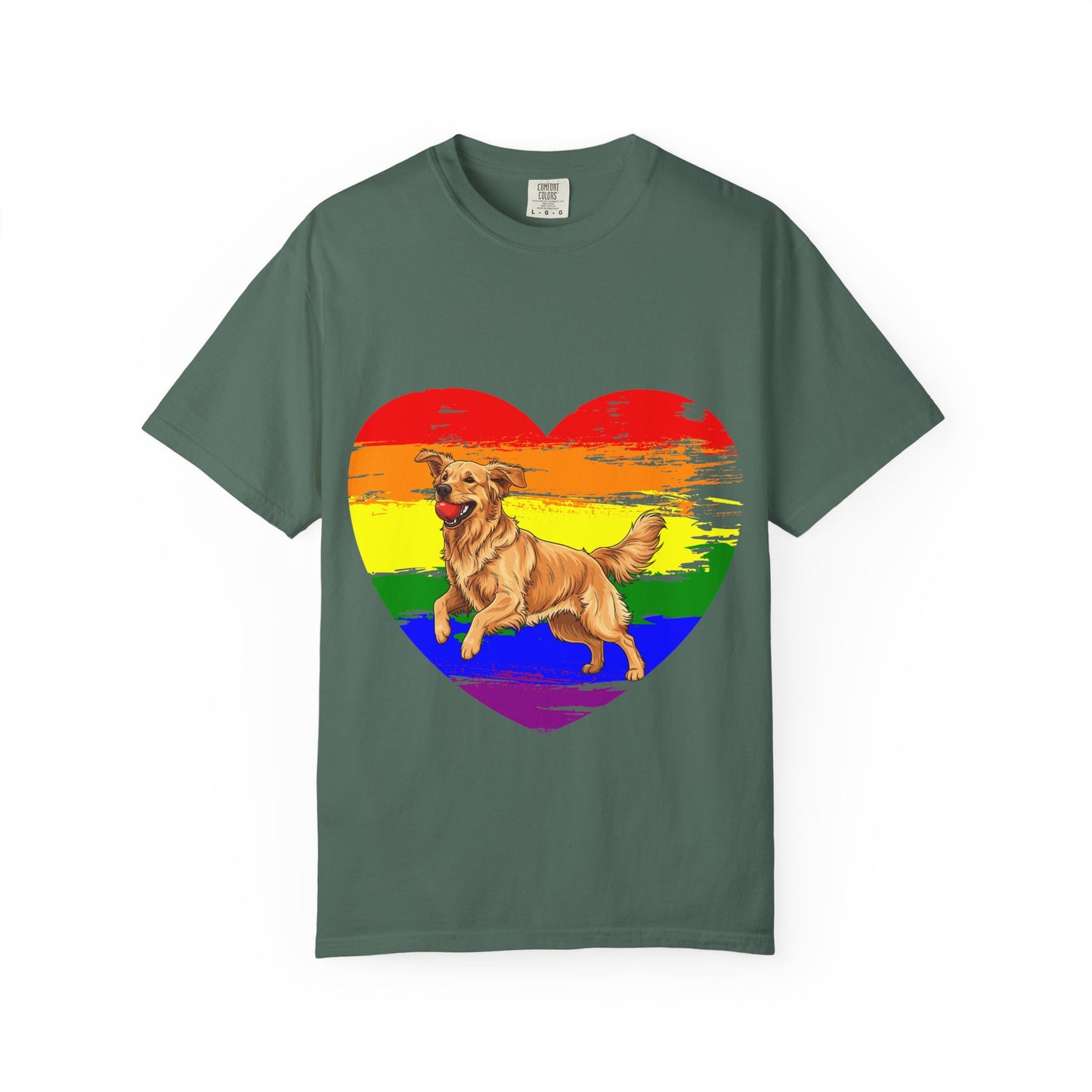 Golden Retriever Rainbow Heart T-Shirt | Colorful Dog Lover Gift | Playful Pup Graphic Tee | Pride & Love