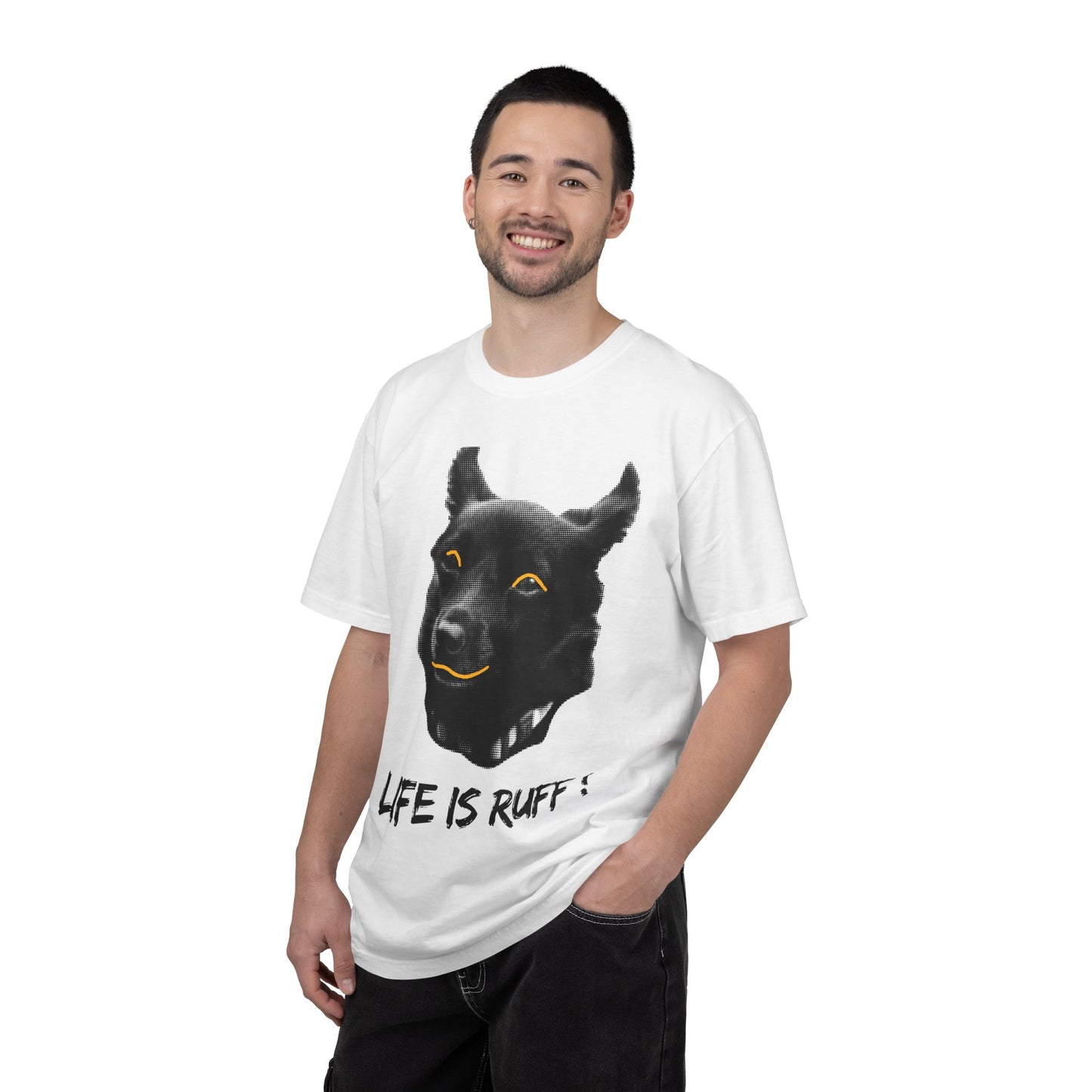 Life Is Ruff T-Shirt | Funny Black Dog Graphic Tee | Hand Lettered Humor Shirt | Dog Lover Gift