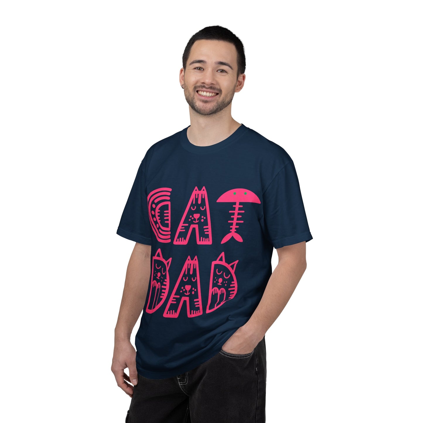 Cat Dad Funny T-Shirt | Retro Pink Kitty Letters Graphic Tee | Cat Lover Gift | Playful Men's Shirt