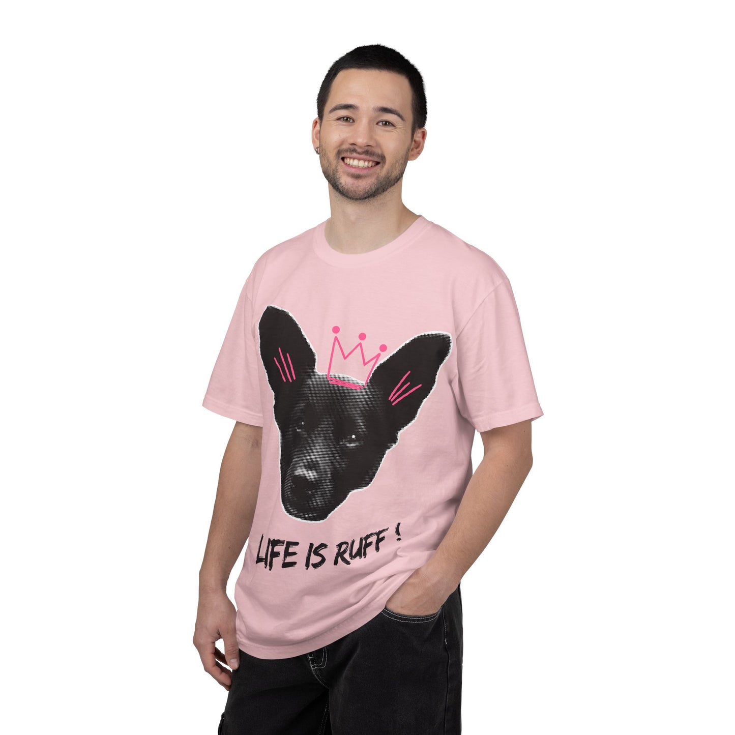 Life Is Ruff T-Shirt | Funny Dog Graphic Tee with Crown | Cute Puppy Pun Shirt | Dog Lover Gift