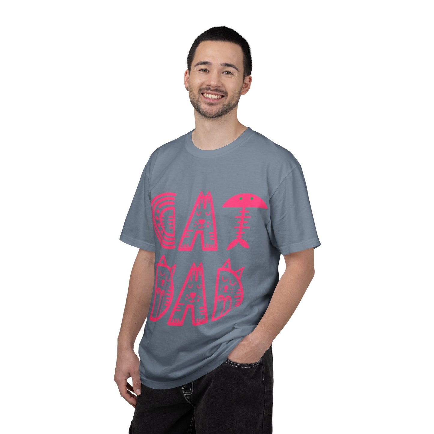 Cat Dad Funny T-Shirt | Retro Pink Kitty Letters Graphic Tee | Cat Lover Gift | Playful Men's Shirt