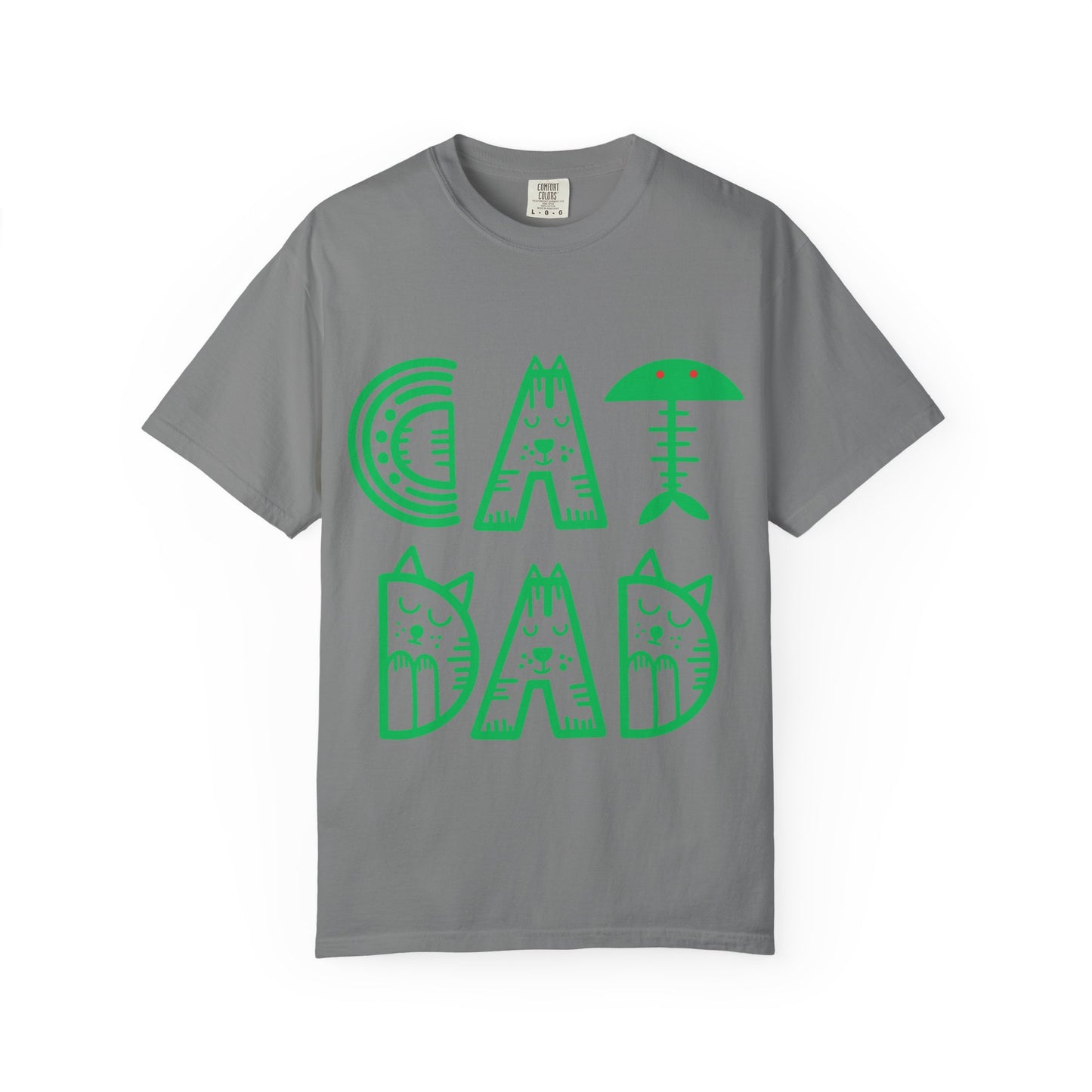 Cat Dad Funny T-Shirt | Retro Green Kitty Letters Graphic Tee | Cat Lover Gift | Playful Men's Shirt