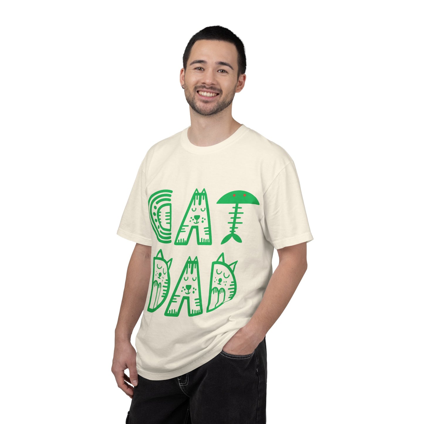 Cat Dad Funny T-Shirt | Retro Green Kitty Letters Graphic Tee | Cat Lover Gift | Playful Men's Shirt