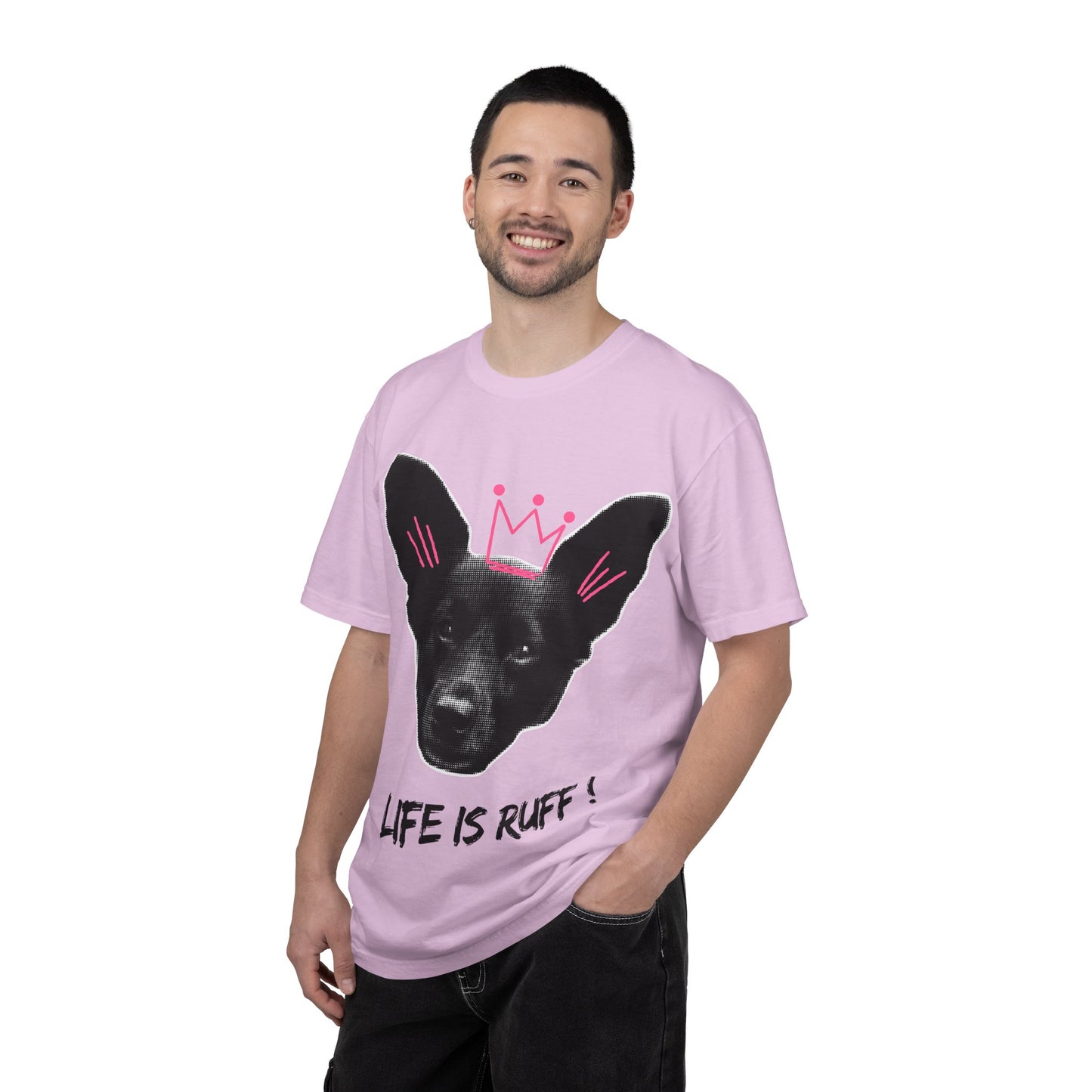 Life Is Ruff T-Shirt | Funny Dog Graphic Tee with Crown | Cute Puppy Pun Shirt | Dog Lover Gift