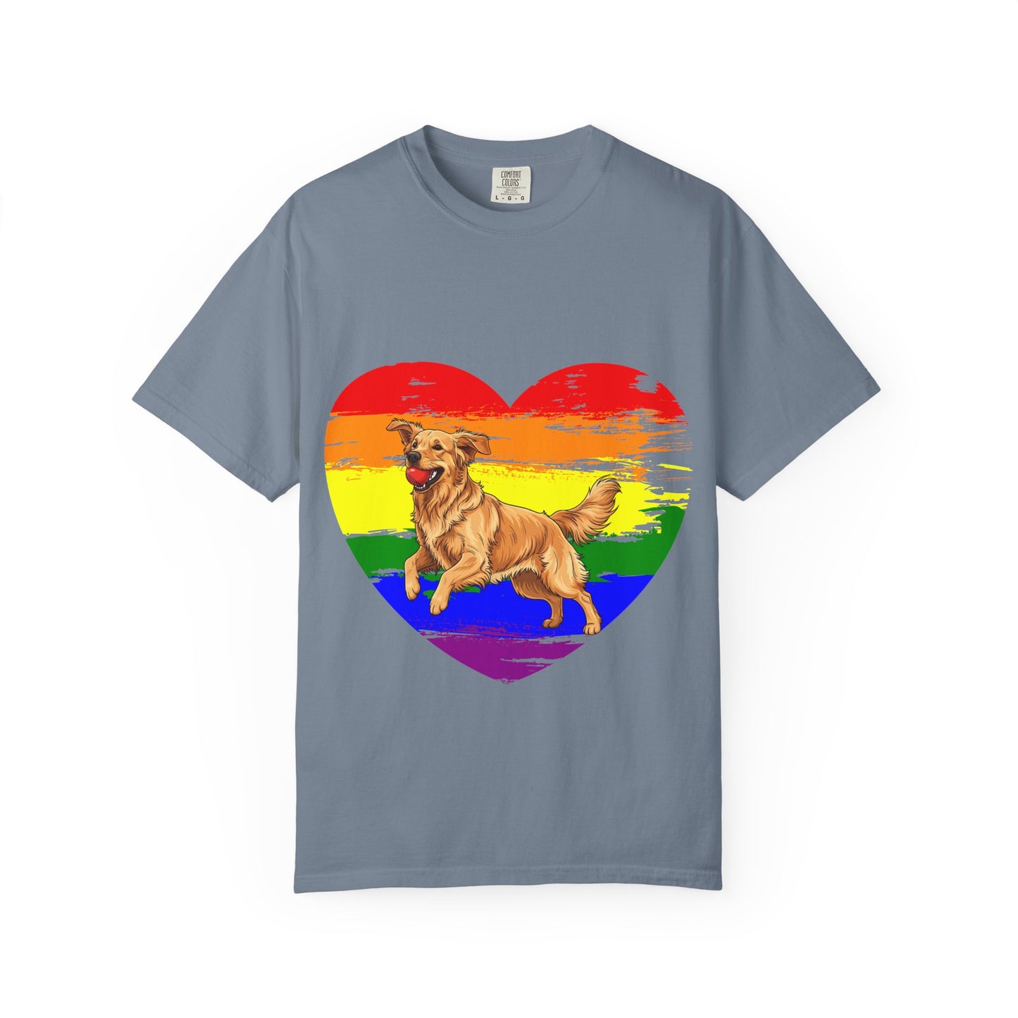 Golden Retriever Rainbow Heart T-Shirt | Colorful Dog Lover Gift | Playful Pup Graphic Tee | Pride & Love