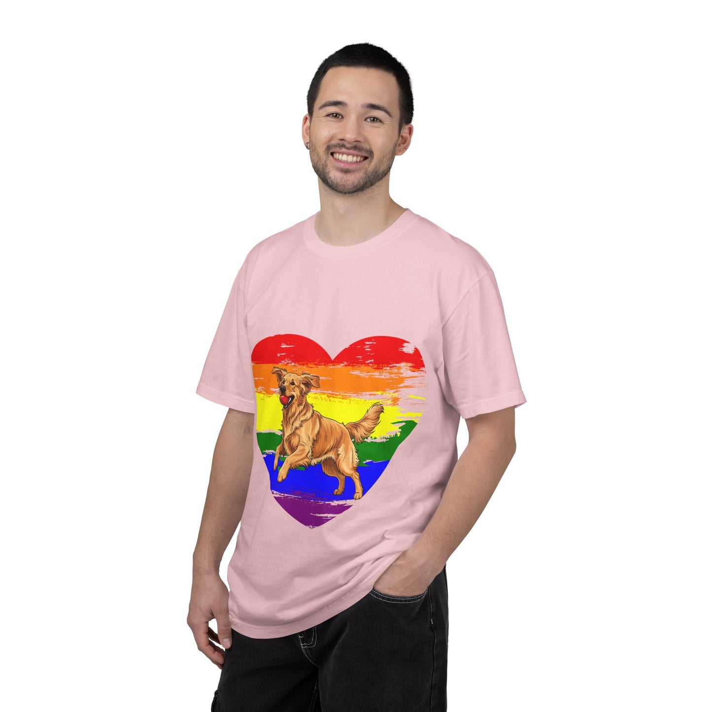 Golden Retriever Rainbow Heart T-Shirt | Colorful Dog Lover Gift | Playful Pup Graphic Tee | Pride & Love