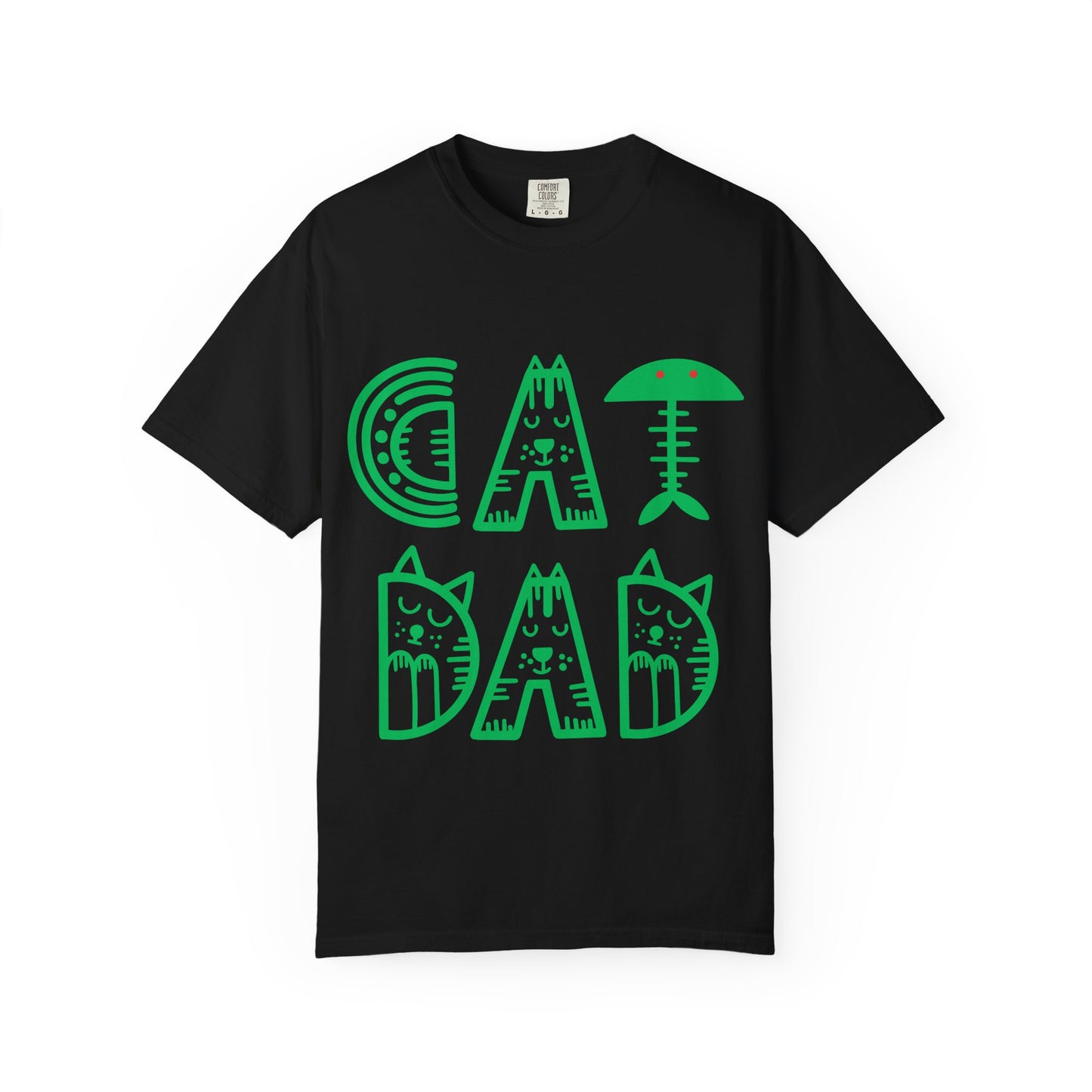 Cat Dad Funny T-Shirt | Retro Green Kitty Letters Graphic Tee | Cat Lover Gift | Playful Men's Shirt
