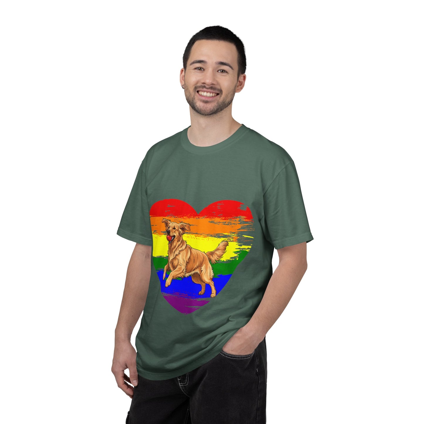 Golden Retriever Rainbow Heart T-Shirt | Colorful Dog Lover Gift | Playful Pup Graphic Tee | Pride & Love