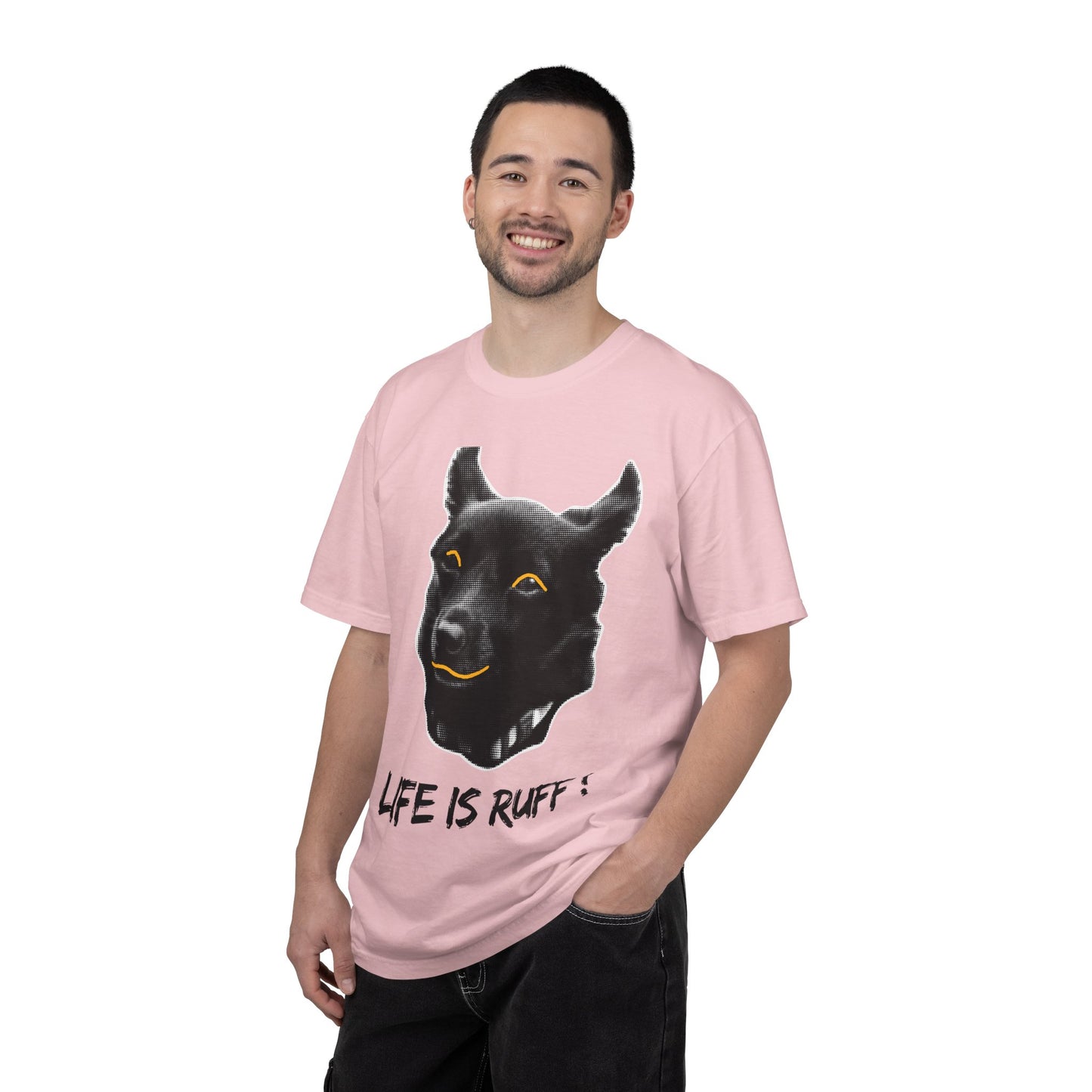 Life Is Ruff T-Shirt | Funny Black Dog Graphic Tee | Hand Lettered Humor Shirt | Dog Lover Gift