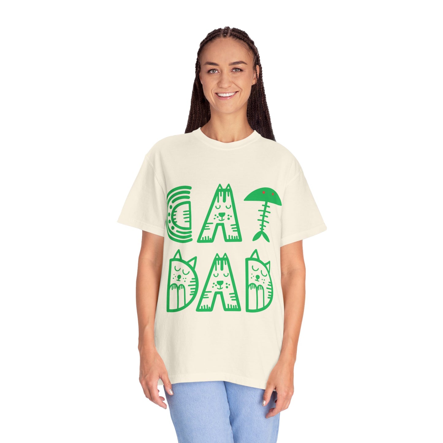 Cat Dad Funny T-Shirt | Retro Green Kitty Letters Graphic Tee | Cat Lover Gift | Playful Men's Shirt