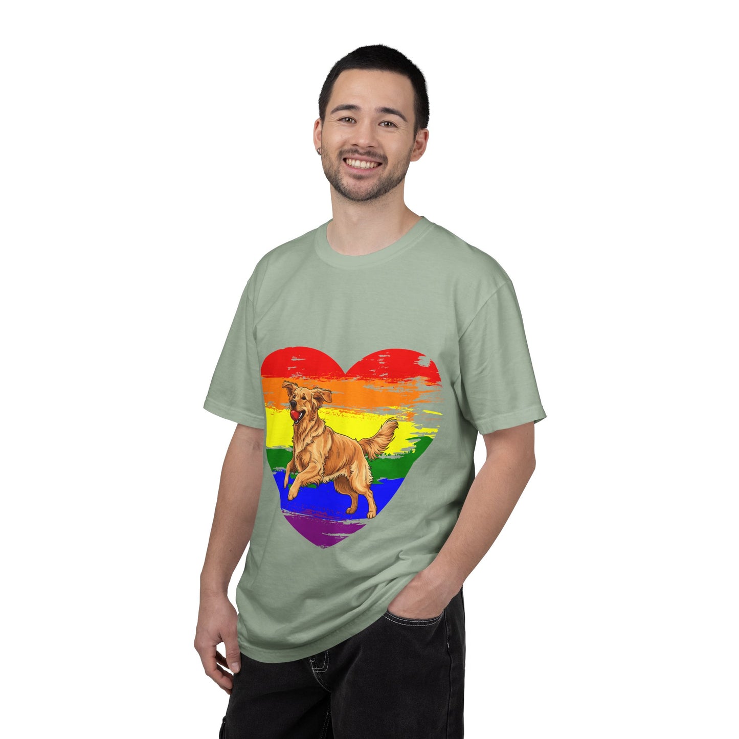 Golden Retriever Rainbow Heart T-Shirt | Colorful Dog Lover Gift | Playful Pup Graphic Tee | Pride & Love