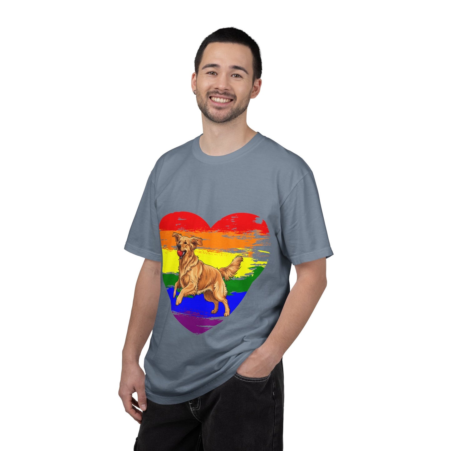 Golden Retriever Rainbow Heart T-Shirt | Colorful Dog Lover Gift | Playful Pup Graphic Tee | Pride & Love