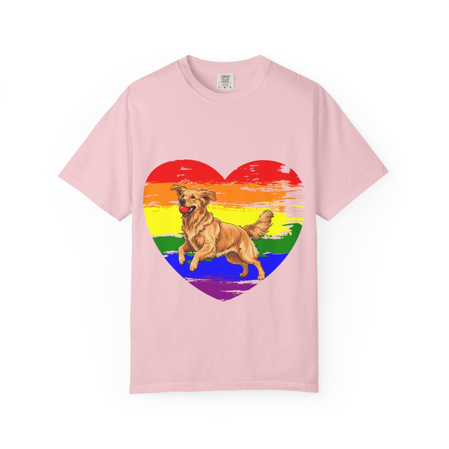Golden Retriever Rainbow Heart T-Shirt | Colorful Dog Lover Gift | Playful Pup Graphic Tee | Pride & Love