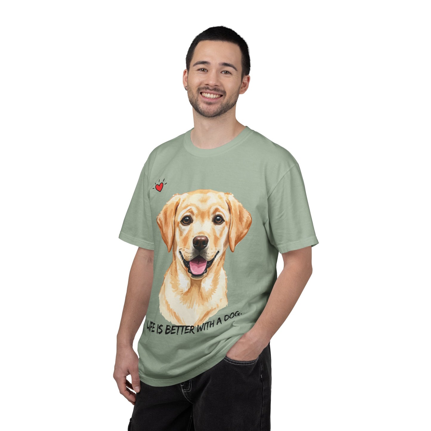 Life Is Better With A Dog T-Shirt | Golden Lab Graphic Tee | Dog Lover Gift | Vintage Wash Cotton Shirt
