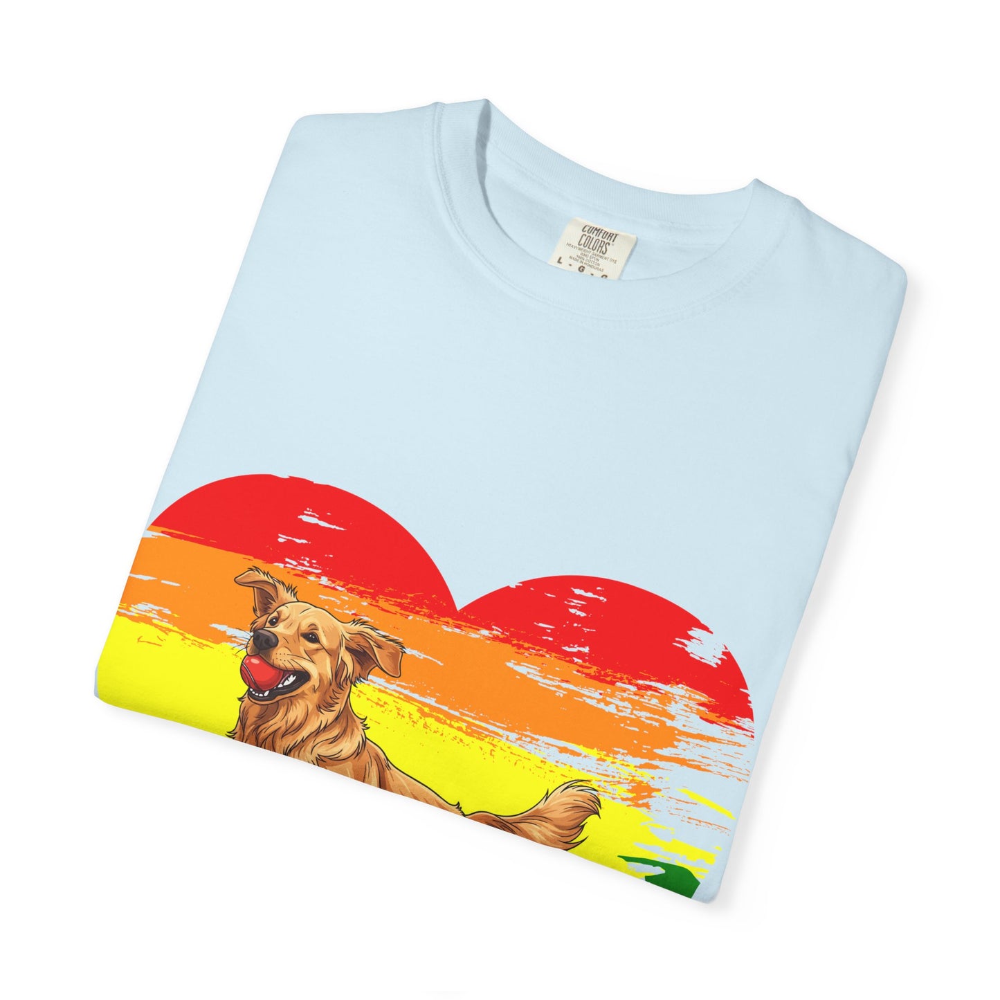 Golden Retriever Rainbow Heart T-Shirt | Colorful Dog Lover Gift | Playful Pup Graphic Tee | Pride & Love