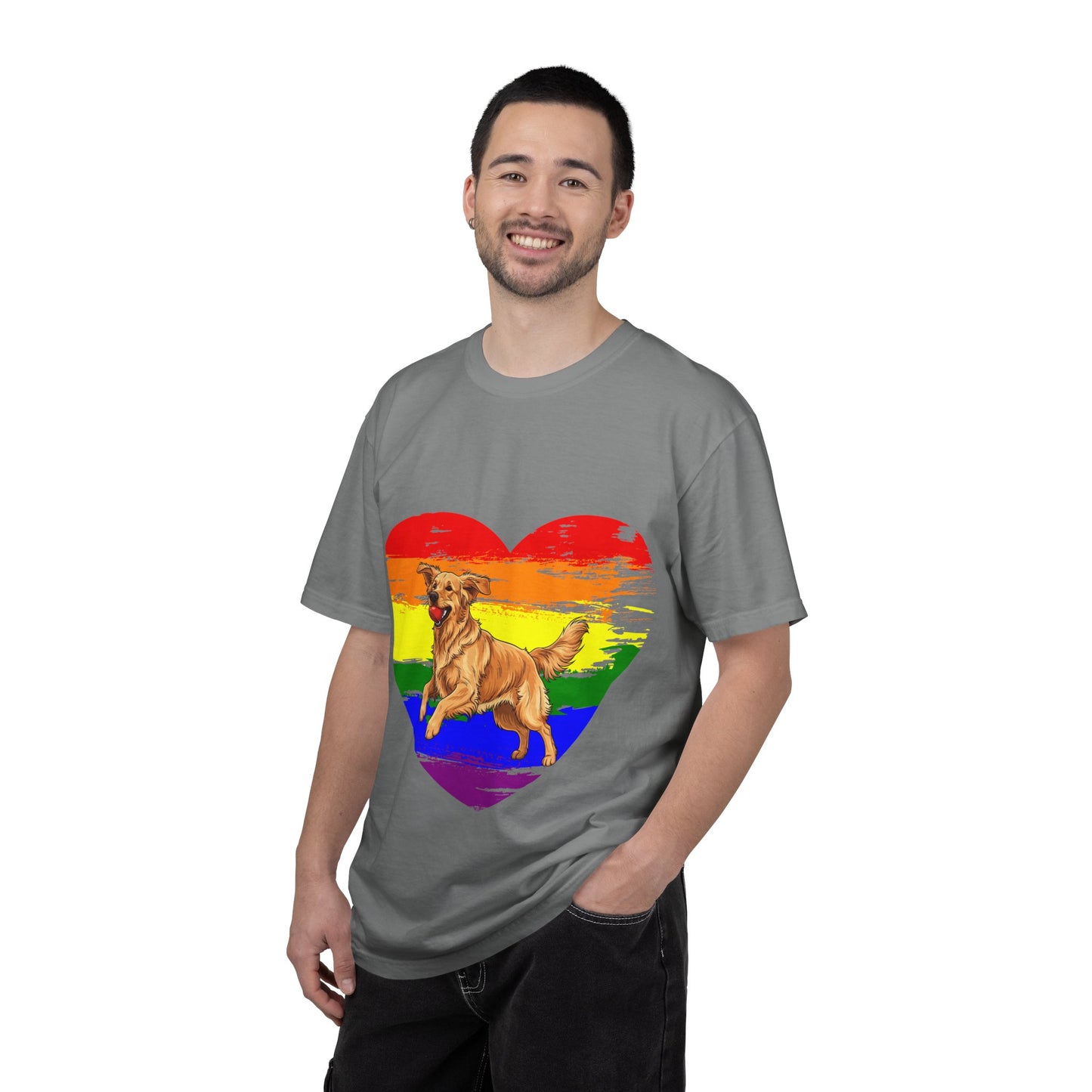 Golden Retriever Rainbow Heart T-Shirt | Colorful Dog Lover Gift | Playful Pup Graphic Tee | Pride & Love