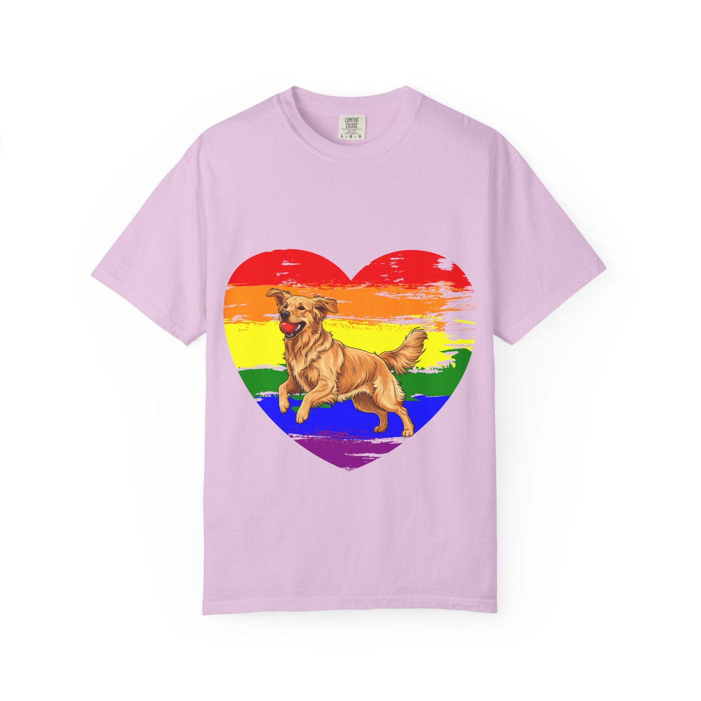 Golden Retriever Rainbow Heart T-Shirt | Colorful Dog Lover Gift | Playful Pup Graphic Tee | Pride & Love