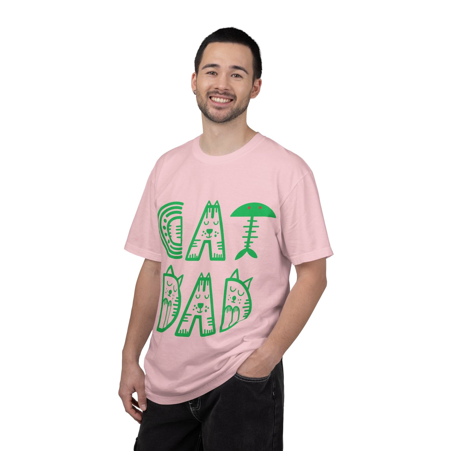 Cat Dad Funny T-Shirt | Retro Green Kitty Letters Graphic Tee | Cat Lover Gift | Playful Men's Shirt