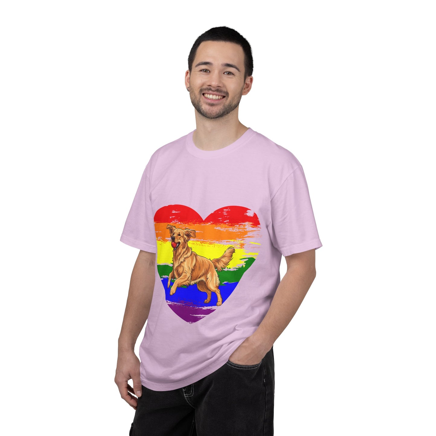 Golden Retriever Rainbow Heart T-Shirt | Colorful Dog Lover Gift | Playful Pup Graphic Tee | Pride & Love