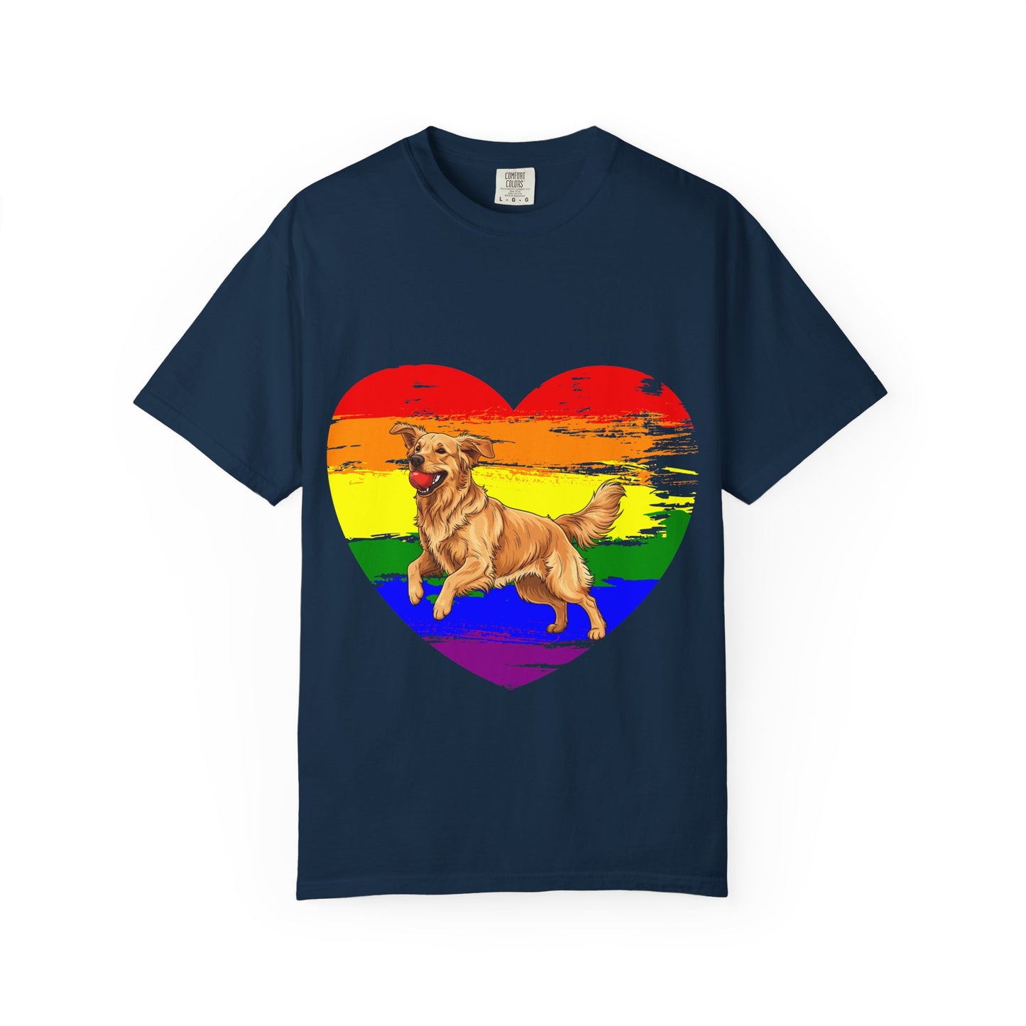 Golden Retriever Rainbow Heart T-Shirt | Colorful Dog Lover Gift | Playful Pup Graphic Tee | Pride & Love