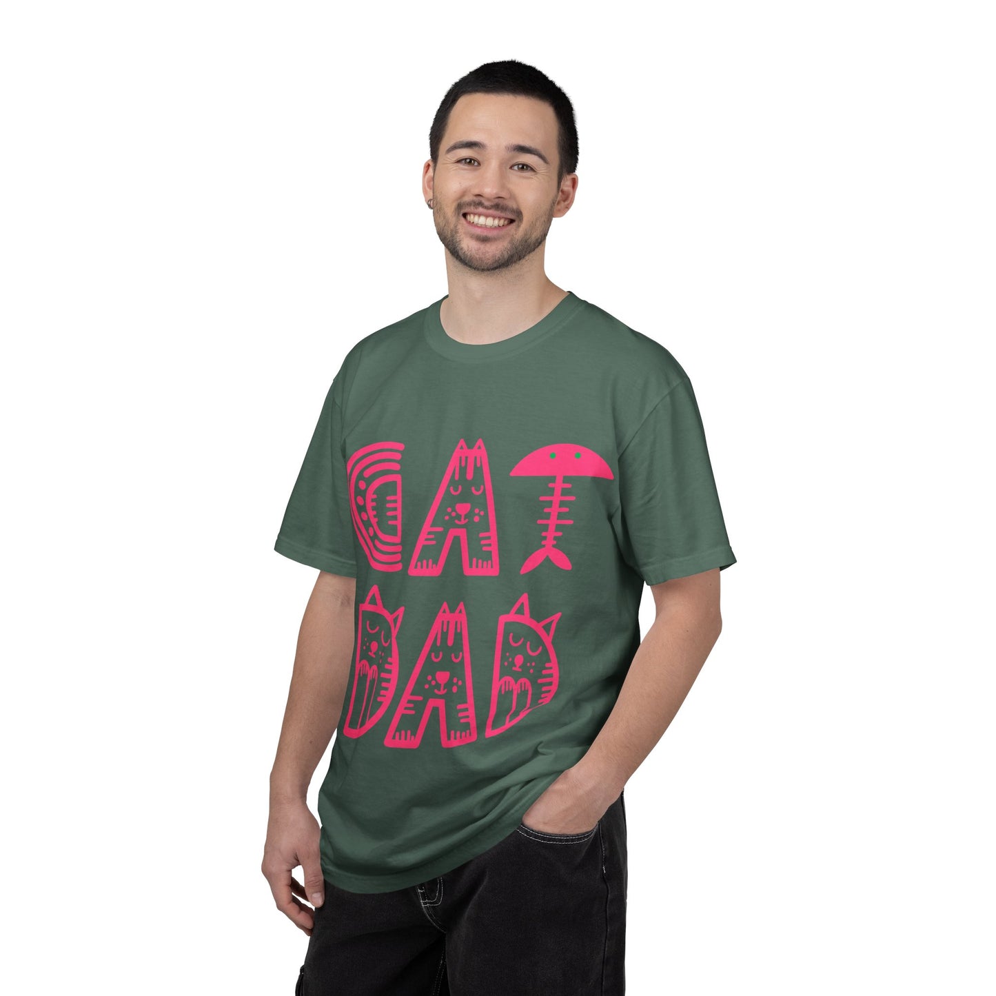 Cat Dad Funny T-Shirt | Retro Pink Kitty Letters Graphic Tee | Cat Lover Gift | Playful Men's Shirt