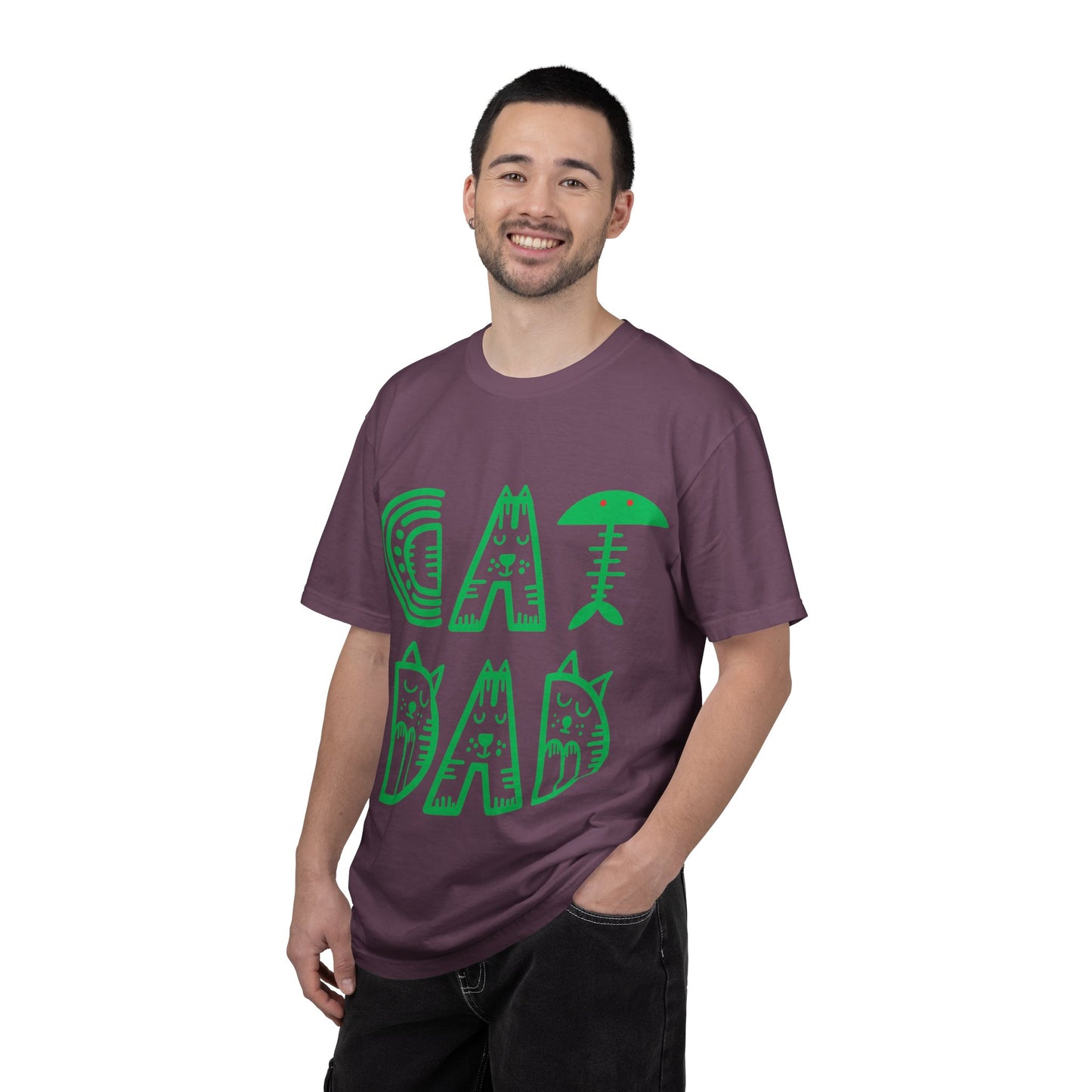 Cat Dad Funny T-Shirt | Retro Green Kitty Letters Graphic Tee | Cat Lover Gift | Playful Men's Shirt