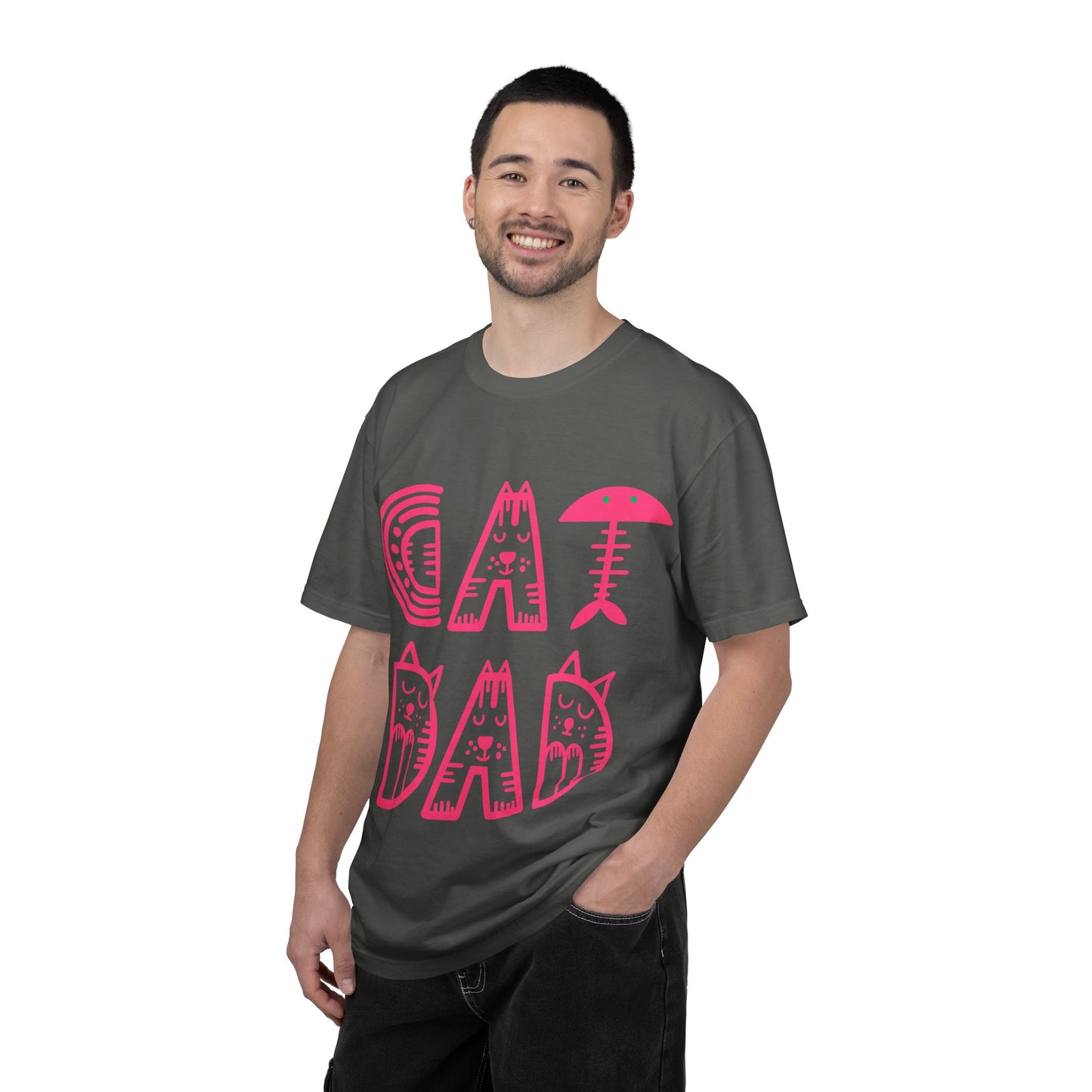 Cat Dad Funny T-Shirt | Retro Pink Kitty Letters Graphic Tee | Cat Lover Gift | Playful Men's Shirt