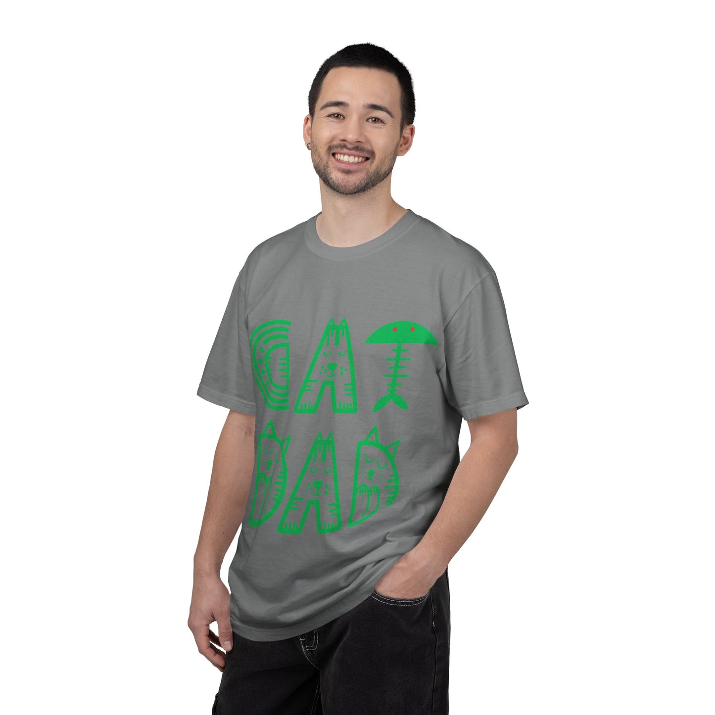 Cat Dad Funny T-Shirt | Retro Green Kitty Letters Graphic Tee | Cat Lover Gift | Playful Men's Shirt