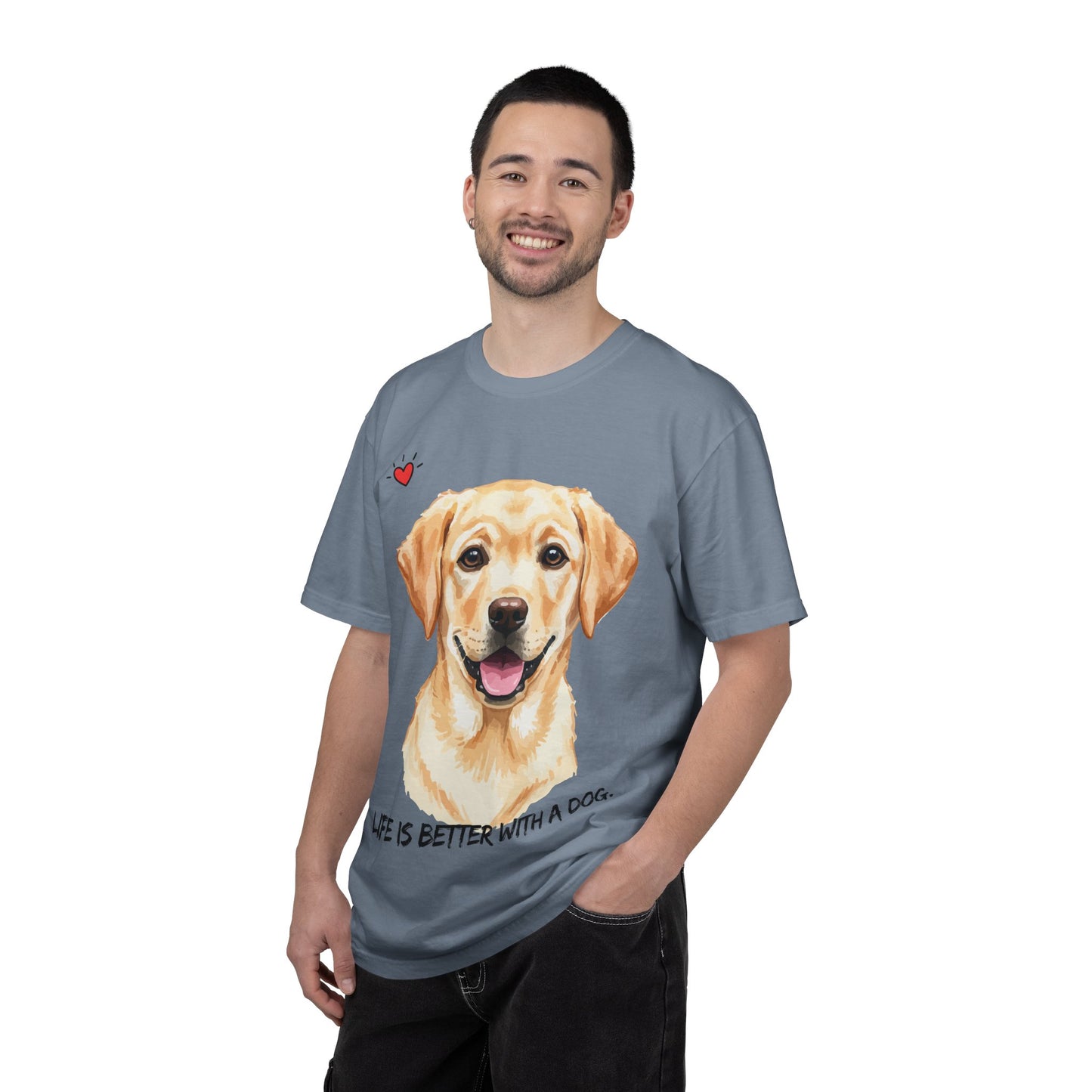 Life Is Better With A Dog T-Shirt | Golden Lab Graphic Tee | Dog Lover Gift | Vintage Wash Cotton Shirt