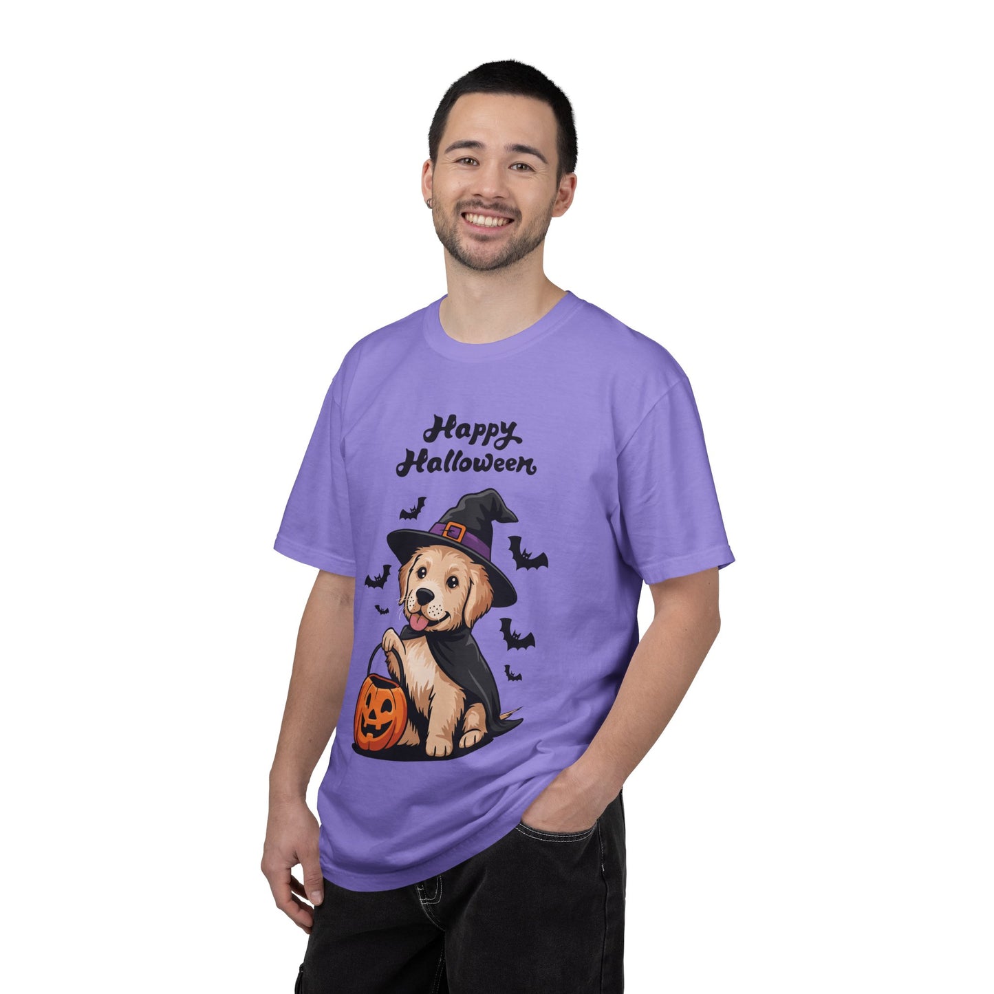 Halloween Puppy T-Shirt | Cute Golden Retriever Witch Hat | Spooky Dog Lover Gift | Fall Graphic Tee