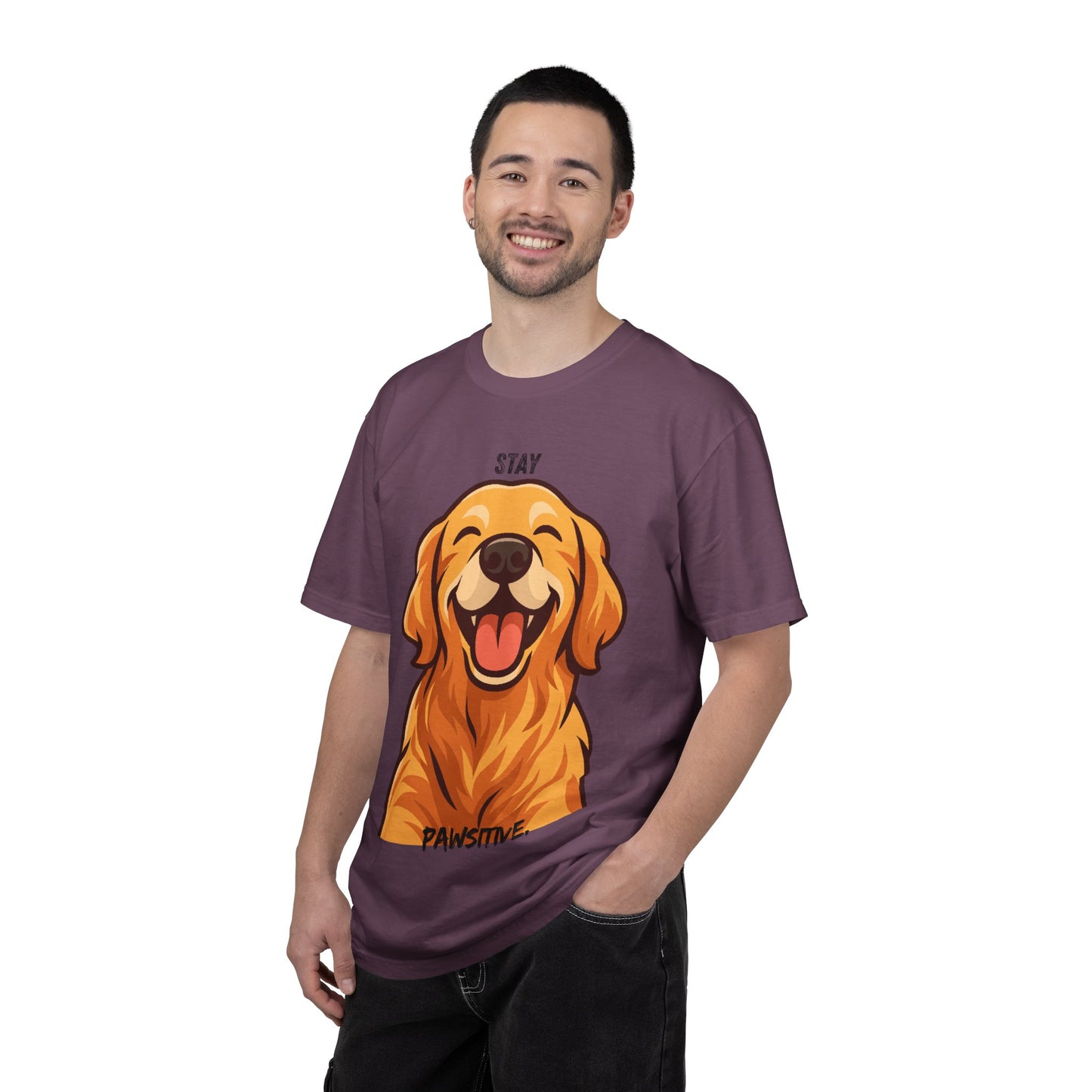 Stay Pawsitive T-Shirt | Smiling Golden Retriever Graphic Tee | Happy Dog Shirt | Positive Vibes Gift