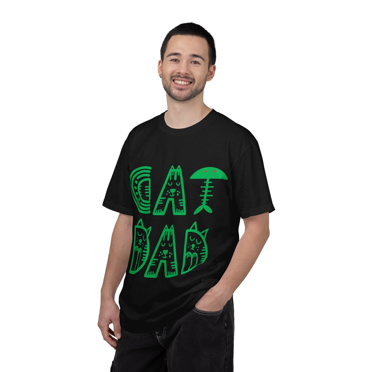 Cat Dad Funny T-Shirt | Retro Green Kitty Letters Graphic Tee | Cat Lover Gift | Playful Men's Shirt
