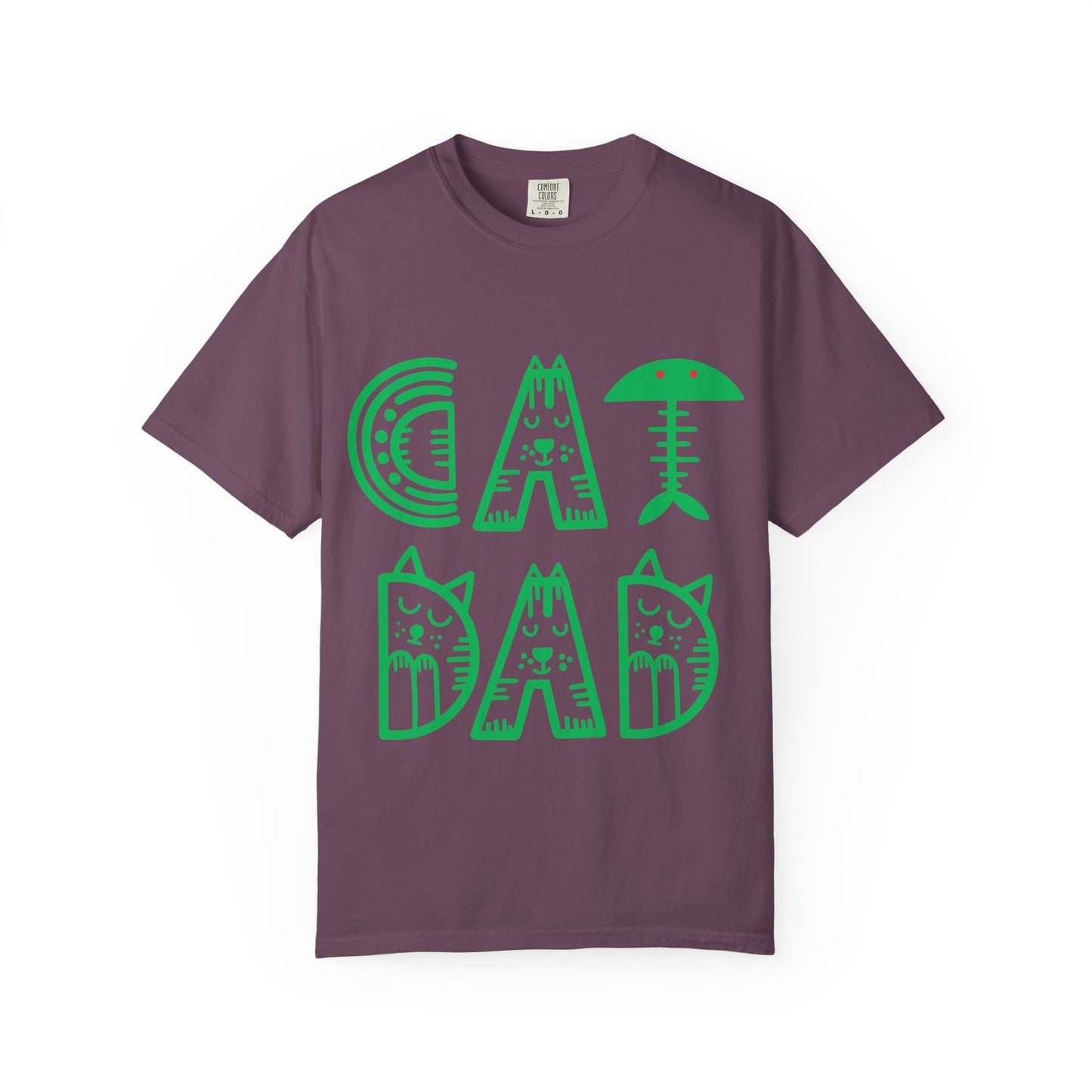 Cat Dad Funny T-Shirt | Retro Green Kitty Letters Graphic Tee | Cat Lover Gift | Playful Men's Shirt